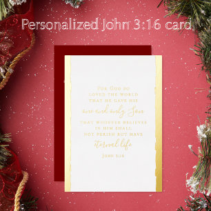 John 3:16 Persoonlijke Elegante Kerstmis Goud Folie Feestdagenkaart