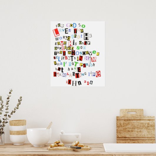 John 3:16 Ransom Note Poster (Keuken)