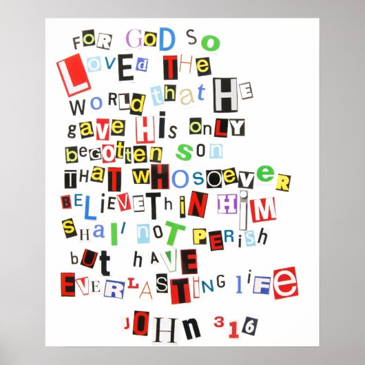John 3:16 Ransom Note Poster (Voorkant)
