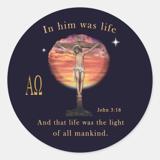 John 3:16 ronde sticker (Voorkant)