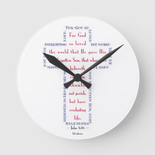 John 3:16 Rood, wit en blauw kruis Ronde Klok