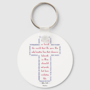 John 3:16 Rood, wit en blauw kruis Sleutelhanger