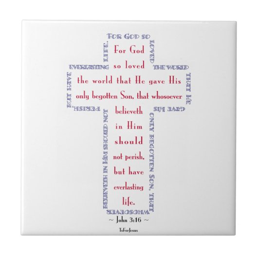 John 3:16 Rood, wit en blauw kruis Tegeltje (Voorkant)