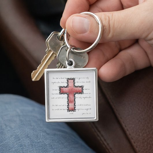 John 3:16 Roze waterverf Kruis Sleutelhanger