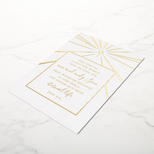 John 3:16 Scripture Christmas Photo Gold   Folie Feestdagenkaart (Gedraaid)