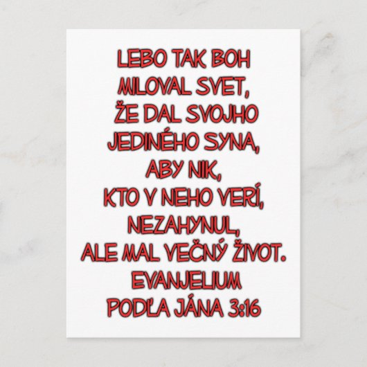 John 3:16 Slowaaks Briefkaart (Voorkant)