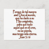 John 3:16 Spaans Briefkaart (Voorkant)