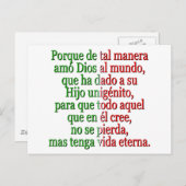 John 3:16 Spaans Briefkaart (Voorkant / Achterkant)