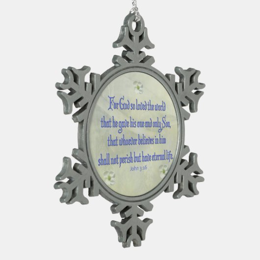 John 3:16 tin sneeuwvlok ornament (Links)