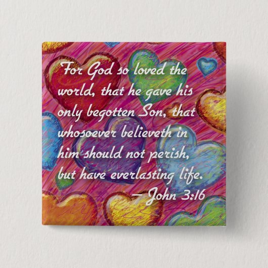 John 3:16-toets vierkante button 5,1 cm (Voorkant)