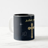 John 3:16 tweekleurige koffiemok (Voorkant links)