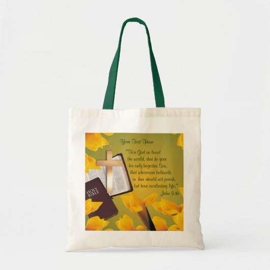 John 3:16 Versie - Gold Cross & Yellow-Gold Lily Tote Bag (Voorkant)