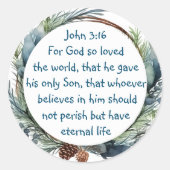 John 3:16 Voor God zo geliefd bij de wereld Kerstm Ronde Sticker (Voorkant)