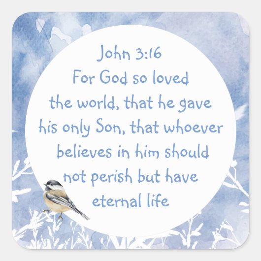 John 3:16 Voor God zo geliefd bij de wereld Kerstm Vierkante Sticker (Voorkant)