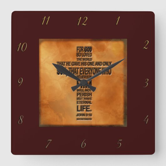 John 3:16 Wall Clock Vierkante Klok (Voorkant)