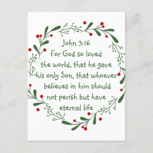 John 3:16 Want God zo hield van de wereld Kerstmis Briefkaart