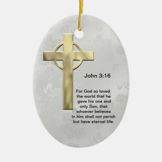 John 3:16 (wit) keramisch ornament (Voorkant)
