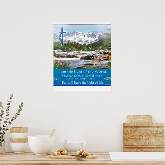 John 8:12 Ik ben het lichte poster (Keuken)