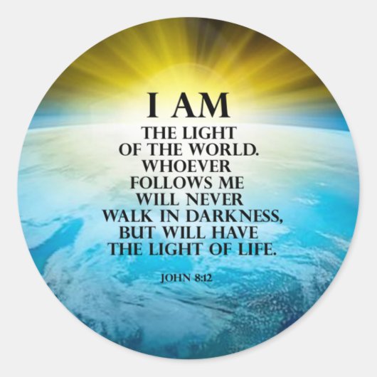 John 8:12 ronde sticker (Voorkant)