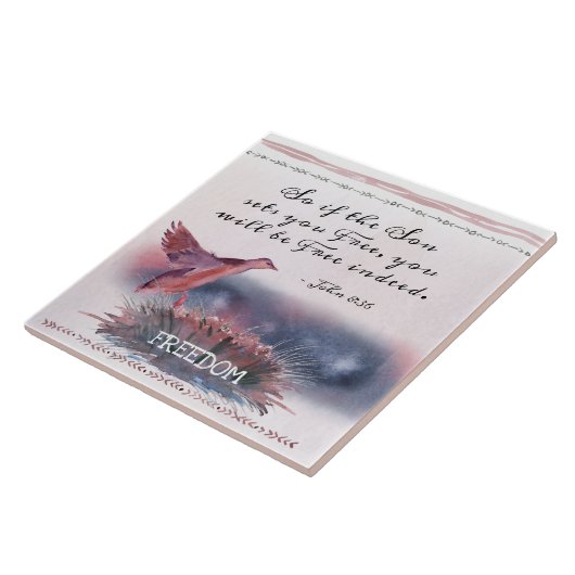 John 8:36 als de Zoon u Vrije, Manuscript plaatst Tegeltje (Zijkant)