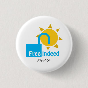 John 8:36 FREE INDEED Christelijk CYAN Ronde Button 3,2 Cm