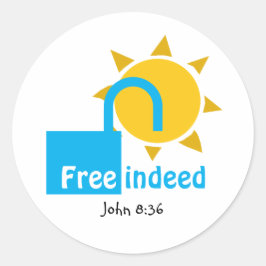 John 8:36 FREE INDEED  Christelijk CYAN Ronde Sticker