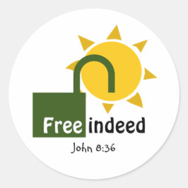 John 8:36 FREE INDEED  Christelijk GROEN Ronde Sticker