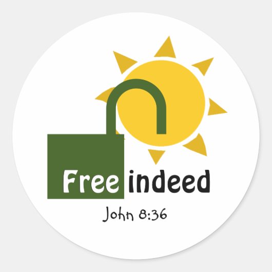John 8:36 FREE INDEED Christelijk GROEN Ronde Sticker (Voorkant)