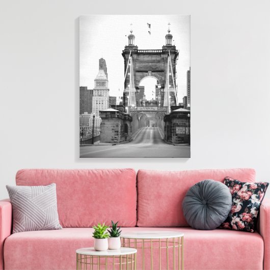 John A. Roebling Bridge, Cincinnati, OH Canvas Afdruk (Insitu (Woonkamer))