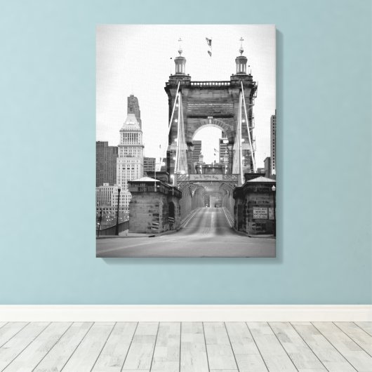 John A. Roebling Bridge, Cincinnati, OH Canvas Afdruk (Insitu (Houten vloer))