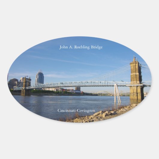 John A. Roebling Bridge-sticker Ovale Sticker (Voorkant)