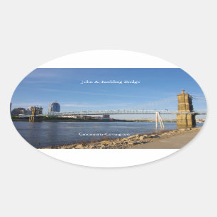 John A. Roebling Bridge-sticker Ovale Sticker