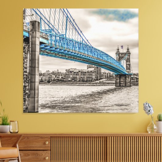 John A Roebling hangbrug Canvas Afdruk (Insitu (Woonkamer))