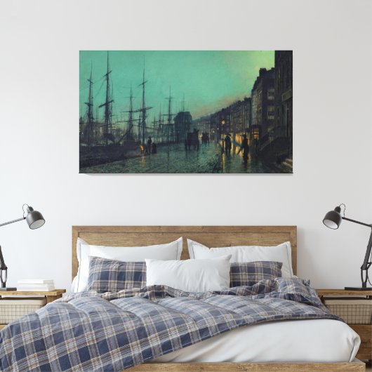 John Atkinson Grimshaw - Scheepvaart op de Clyde Canvas Afdruk (Insitu (Slaapkamer))