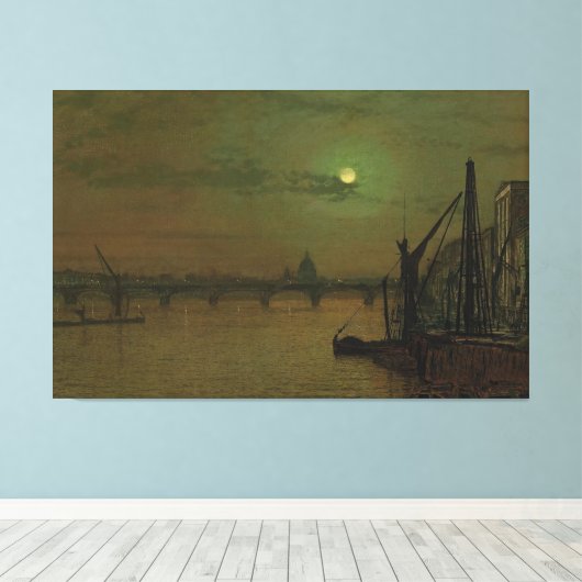 John Atkinson Grimshaw - Waterloo Bridge, Londen Canvas Afdruk (Insitu (Houten vloer))
