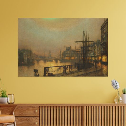 John Atkinson Grimshaw - Whitby at Night Canvas Afdruk (Insitu (Woonkamer))