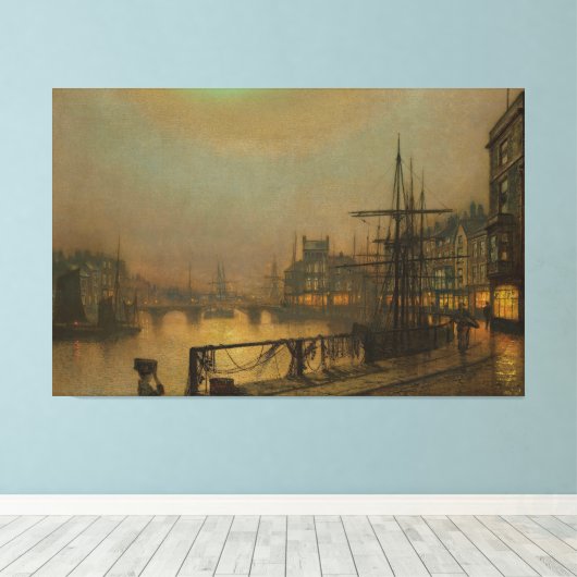 John Atkinson Grimshaw - Whitby 's Nachts Canvas Afdruk (Insitu (Houten vloer))
