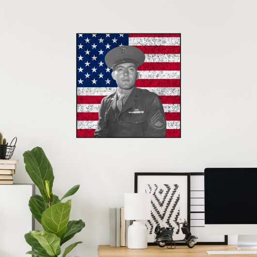 John Basilone en de Amerikaanse vlag — Grens Poster (Thuiskantoor)