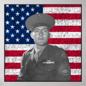John Basilone en de Amerikaanse vlag — Grens Poster (Voorkant)