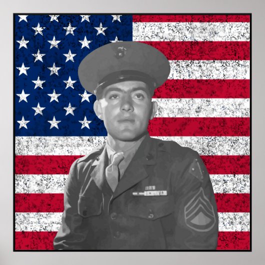 John Basilone en de Amerikaanse vlag — Grens Poster (Voorkant)