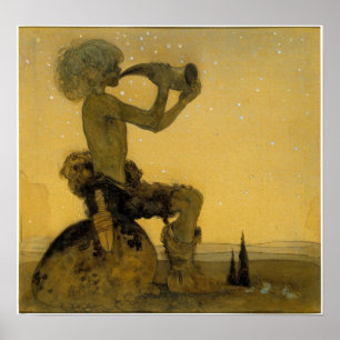 John Bauer Blew op de hoorn Poster