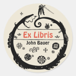 John Bauer Curled dragon Ex libris CC1032 Ronde Sticker