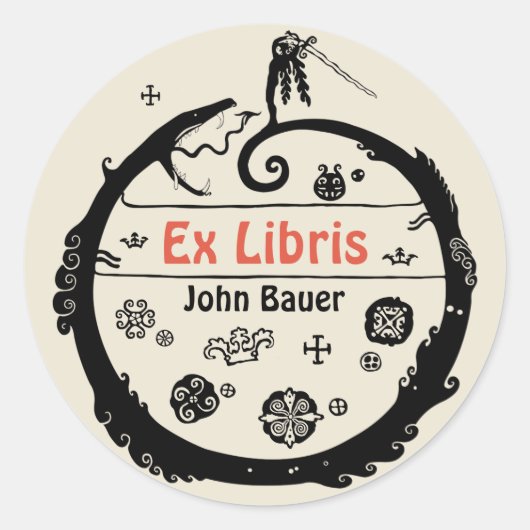 John Bauer Curled dragon Ex libris CC1032 Ronde Sticker (Voorkant)