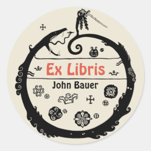 John Bauer Curled dragon Ex libris CC1032 Ronde Sticker