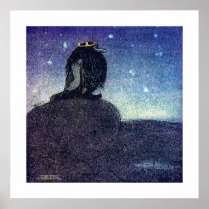 John Bauer King of Troll Mountain in Blue Poster