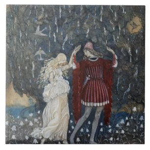 John Bauer - Lena Dances met de Knight Tegeltje