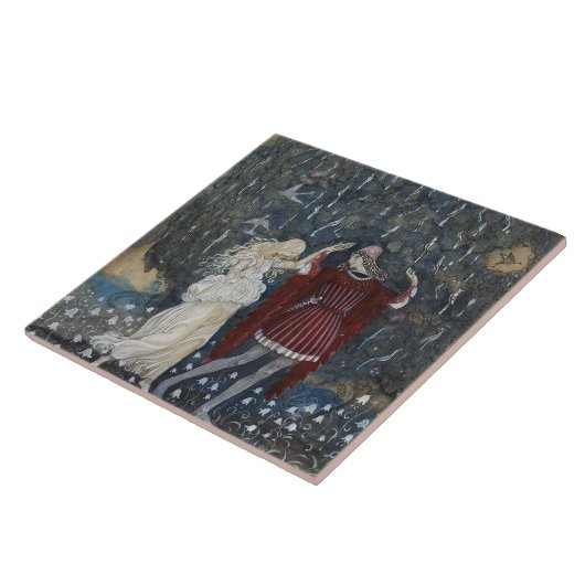 John Bauer - Lena Dances met de Knight Tegeltje (Zijkant)