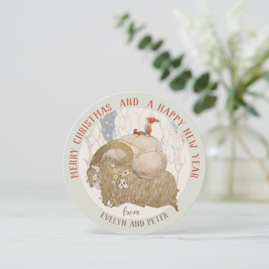 John Bauer Yule geit Julbocken kerstkaart (Staand voorkant)