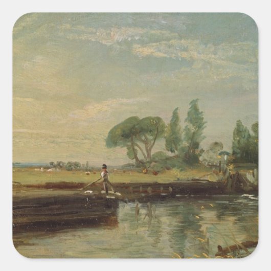 John Constable | A-schuur onder Flatford Lock, c.1 Vierkante Sticker (Voorkant)