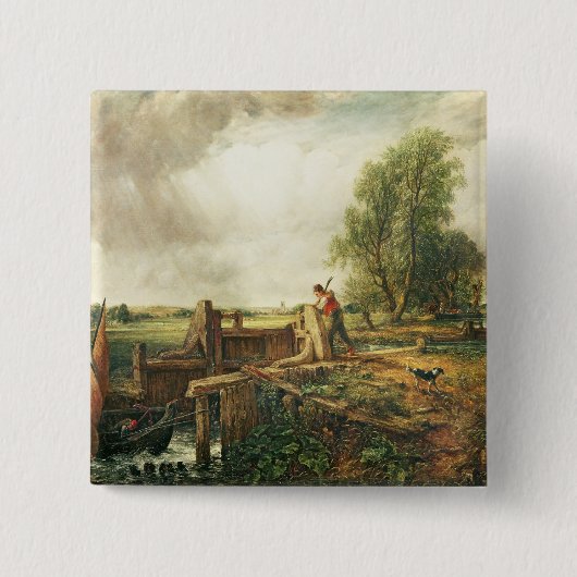 John Constable | Een boot die een slot passeert Vierkante Button 5,1 Cm (Voorkant)